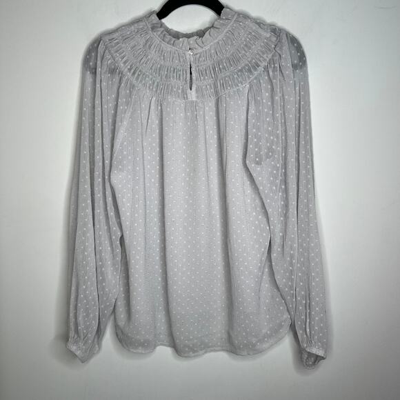 Ann Taylor Light Grey Smock Swiss Dot Top Blouse Size Medium - Picture 2 of 7